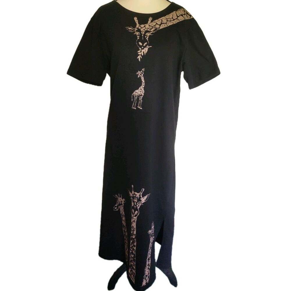 Cactus CaliVintage Giraffe Maxi Shirt Dress Size Medium USA Made Cotton Blend